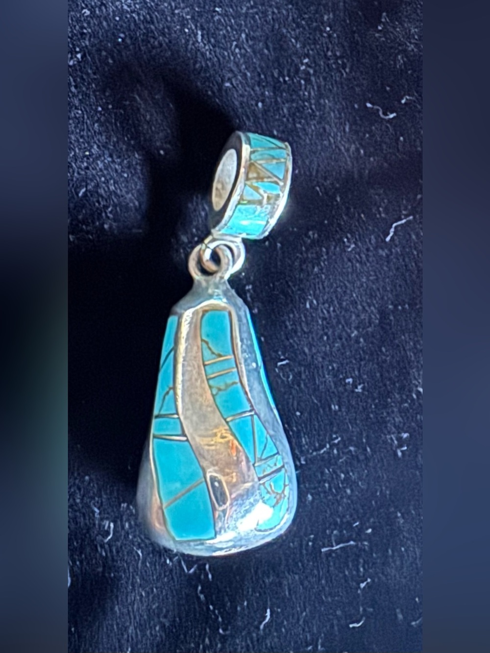 Vintage Zuni Native American Inlaid Turquoise Sterling Silver Pendant Beautiful!